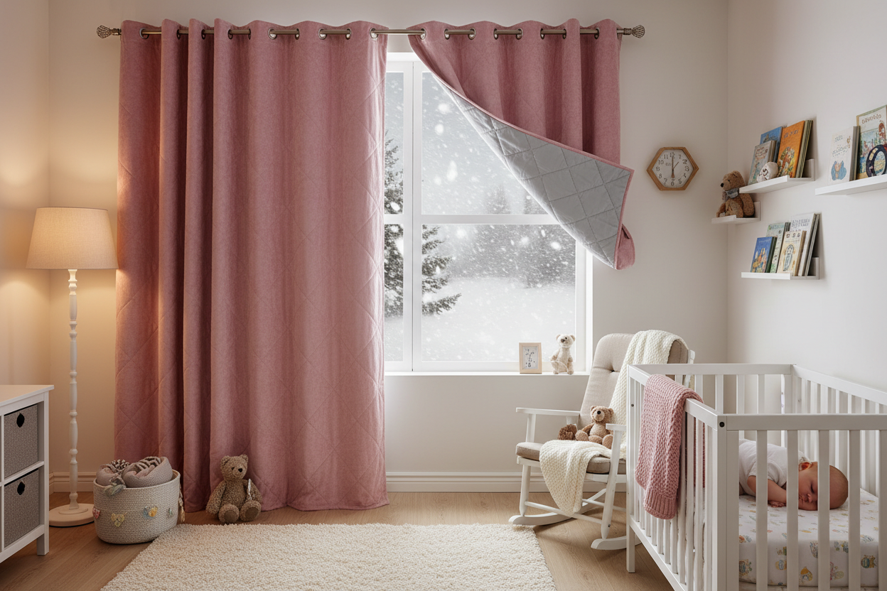 Rideau rose matelassé bébé