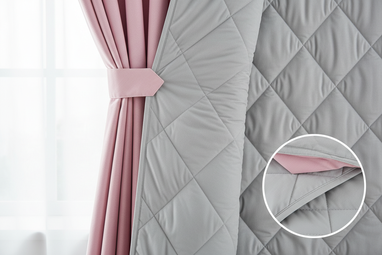 Rideau rose matelassé couche isolante