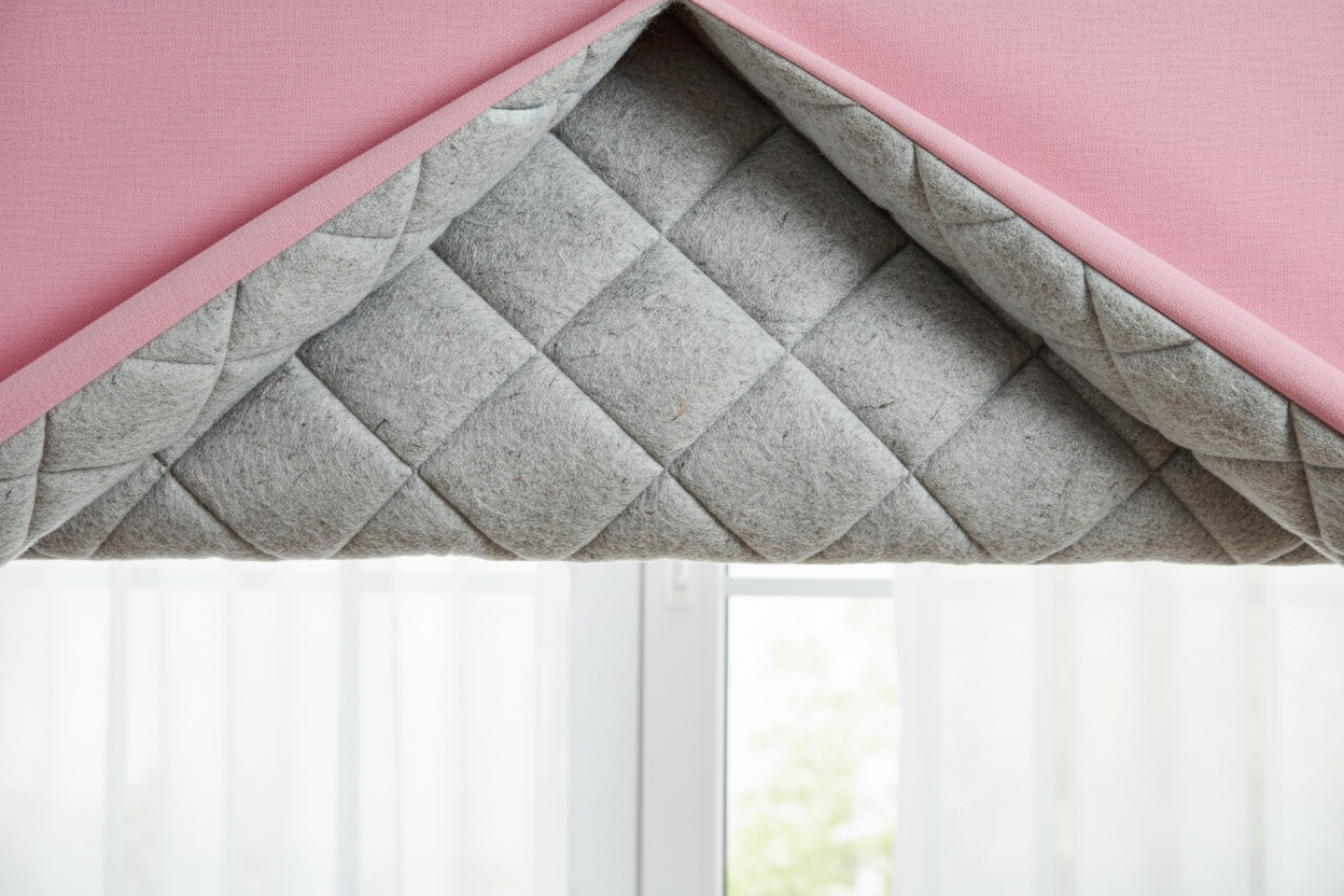 Rideau rose matelassé matière isolante