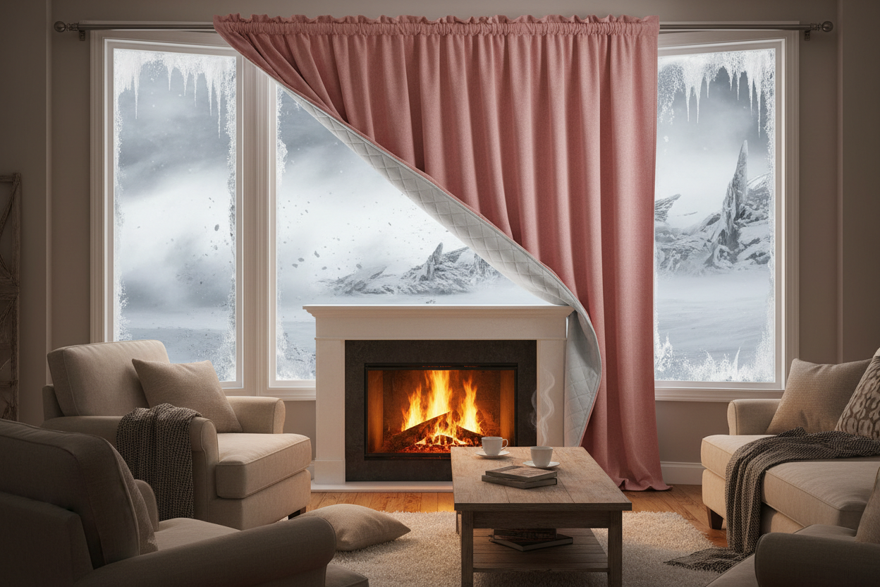 Rideau rose matelassé tempête