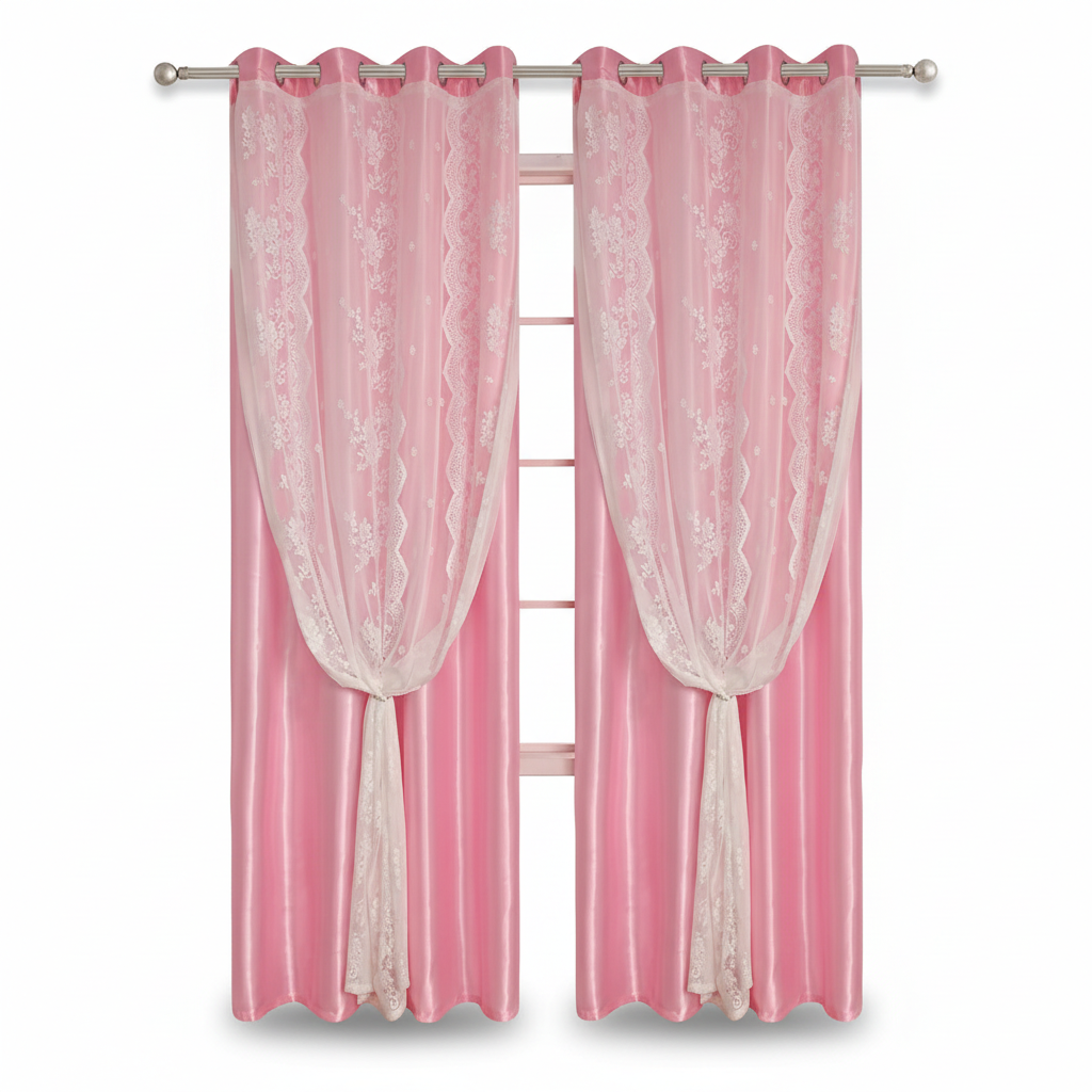 Rideau rose occultant Somptua sur fond blanc