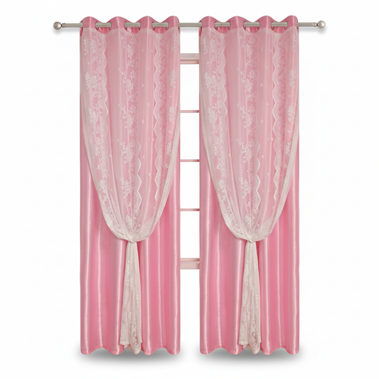 Rideau rose occultant Somptua sur fond blanc