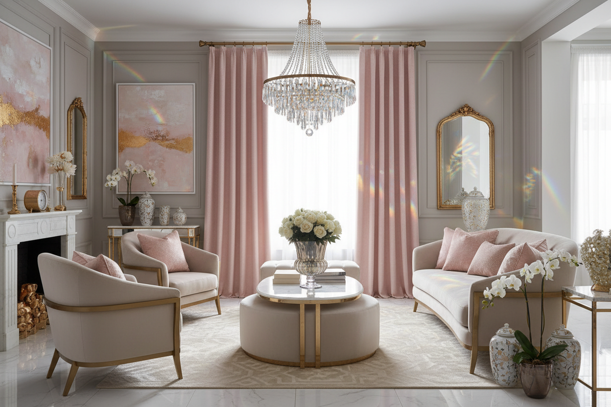 Rideau rose SIENNA - Salon luxueux