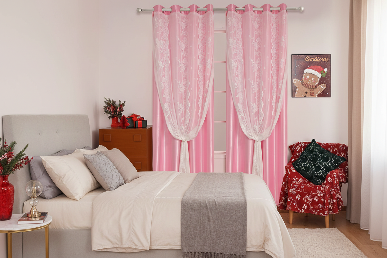 Rideau rose Somptua - Chambre d'amis chic