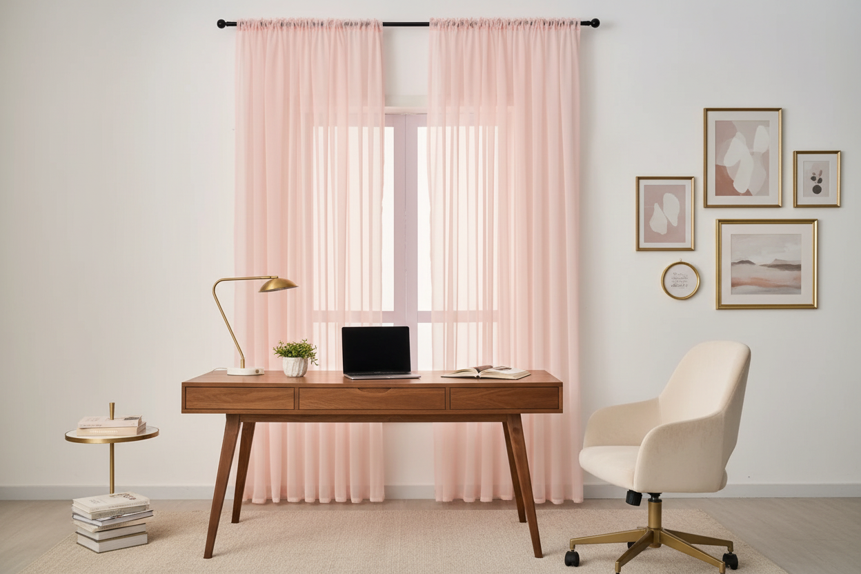 Rideau rose voilage Prestigia - Bureau élégant