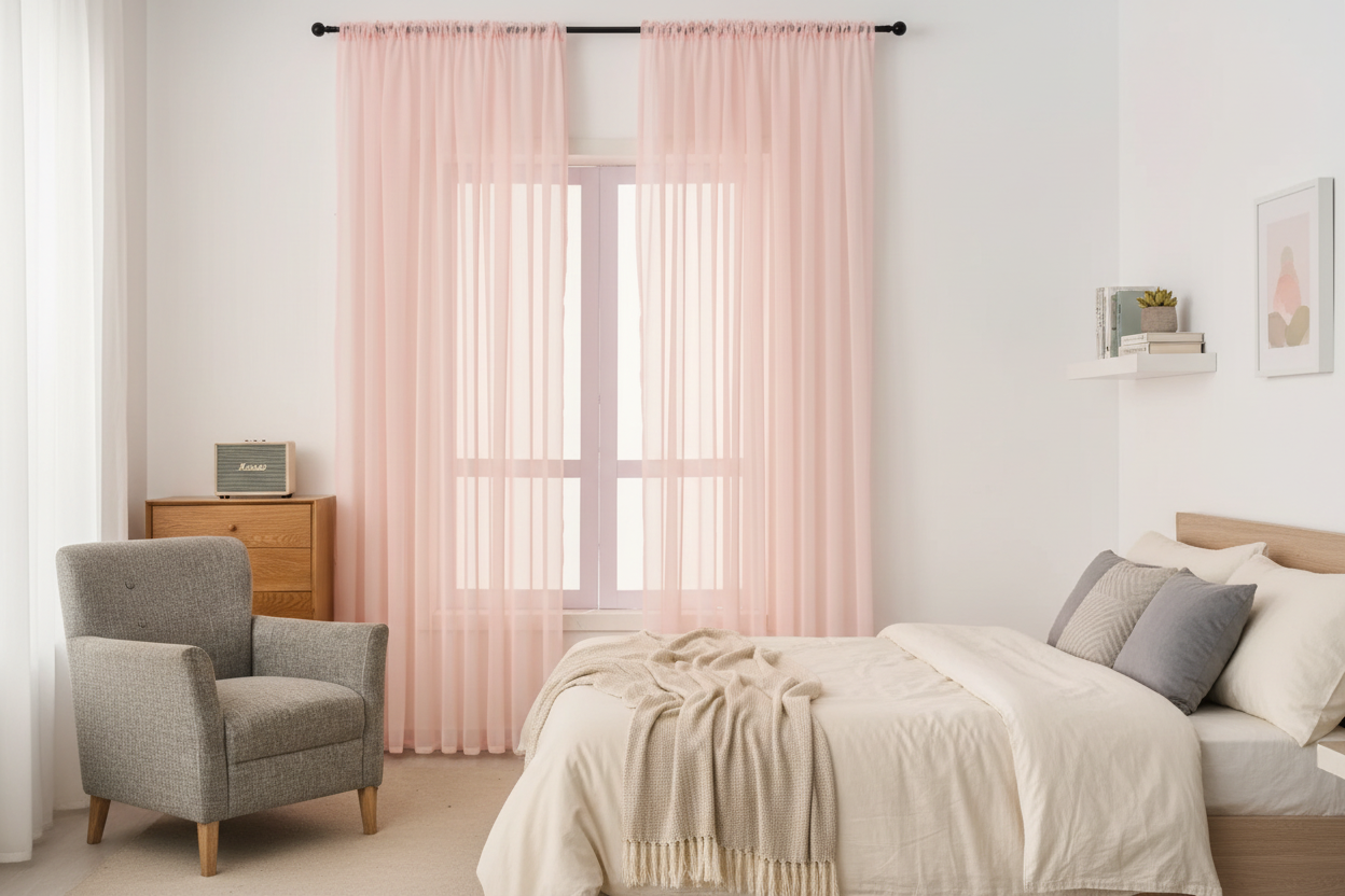 Rideau rose voilage Prestigia - Chambre d'amis chic