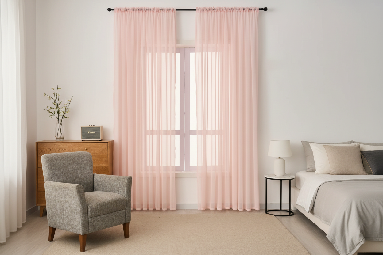 Rideau rose voilage Prestigia - Chambre moderne minimaliste