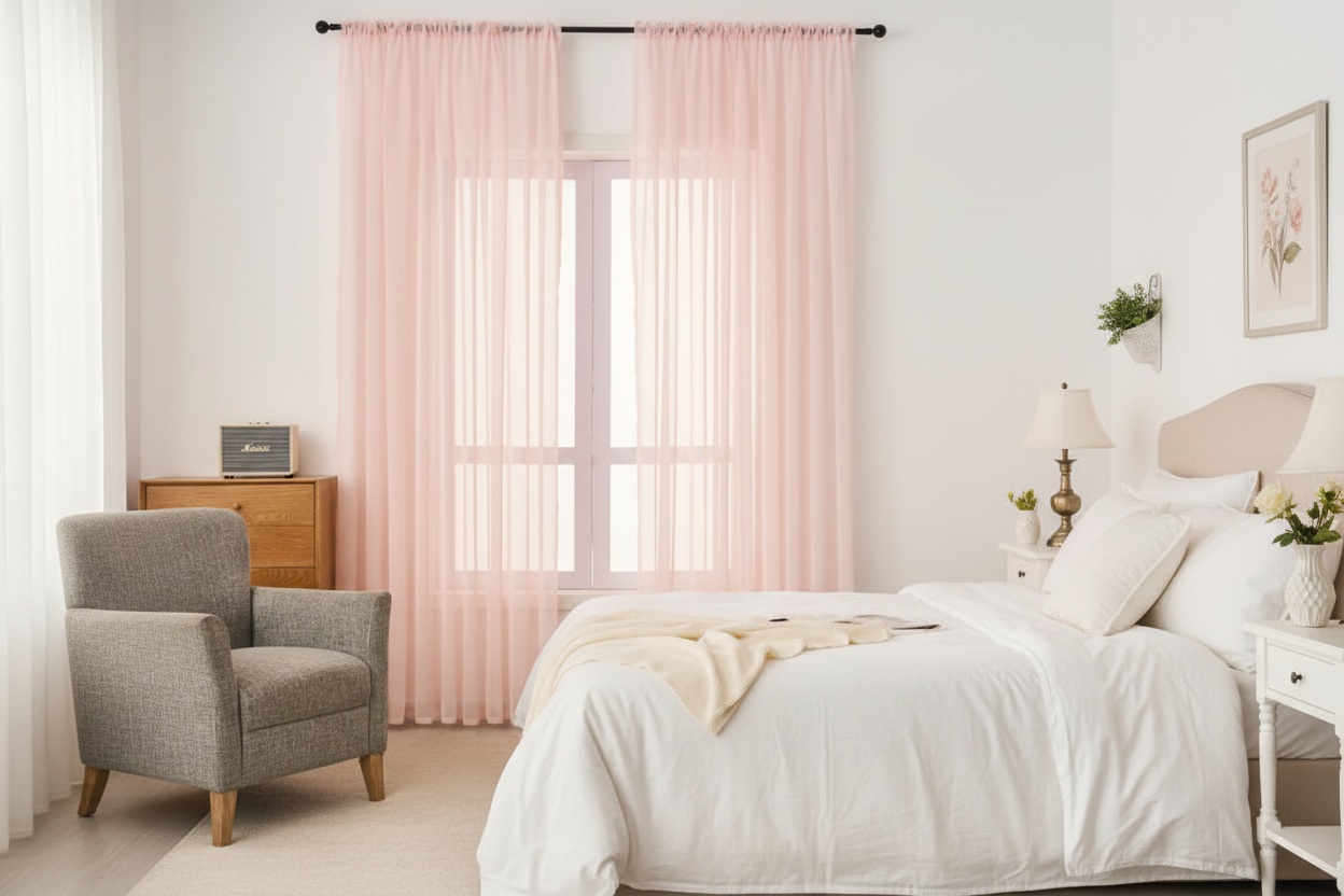 Rideau rose voilage Prestigia - Chambre romantique