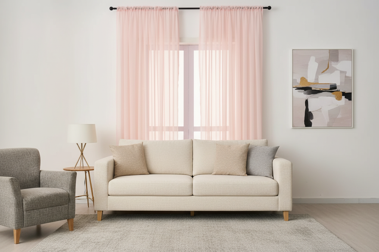 Rideau rose voilage Prestigia - Salon contemporain