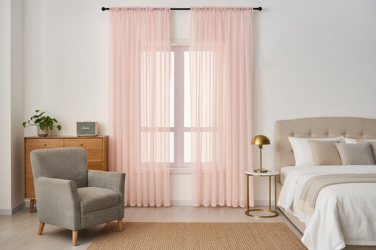 Rideau rose voilage Prestigia - Style transitionnel