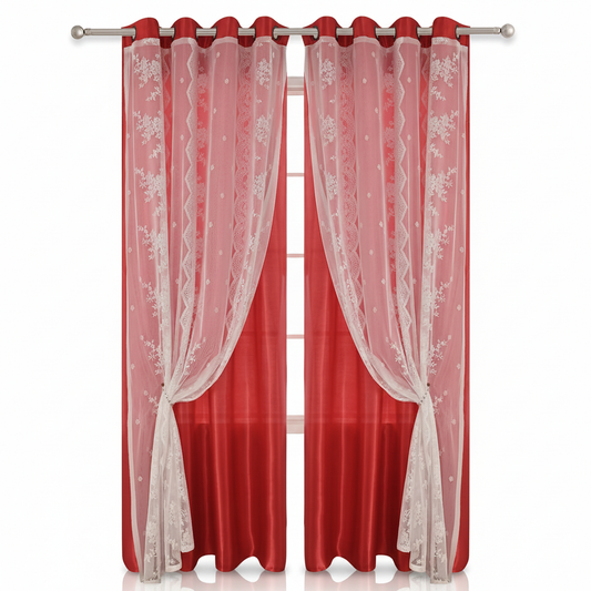 Rideau rouge occultant Somptua sur fond blanc