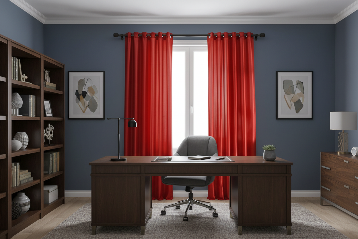 Rideau rouge occultant Sovereigna - Bureau élégant