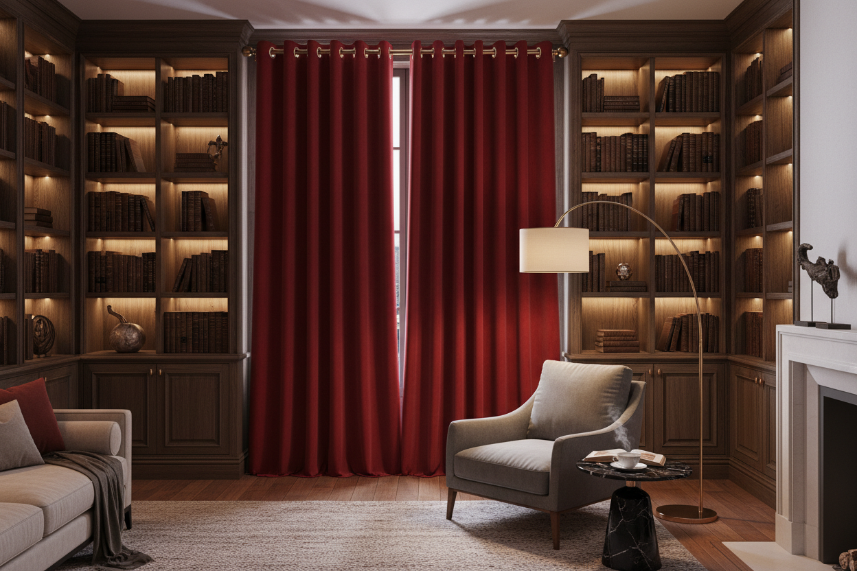 Rideau rouge SIENNA - Bibliothèque