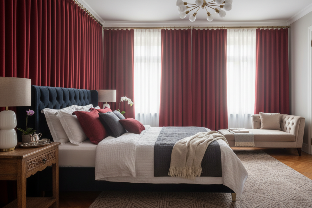 Rideau rouge SIENNA - Chambre principale