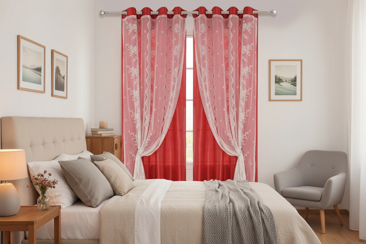 Rideau rouge Somptua - Chambre d'amis chic