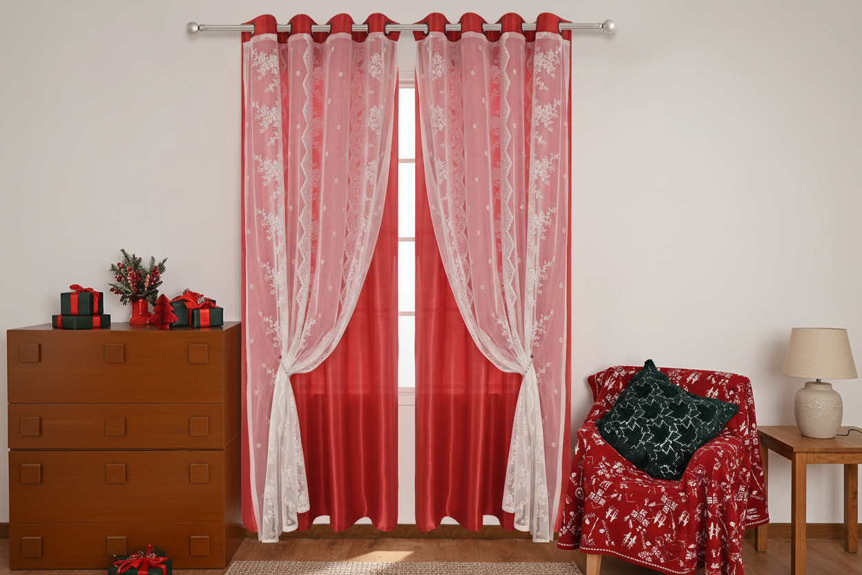 Rideau rouge Somptua - Chambre farmhouse rustique