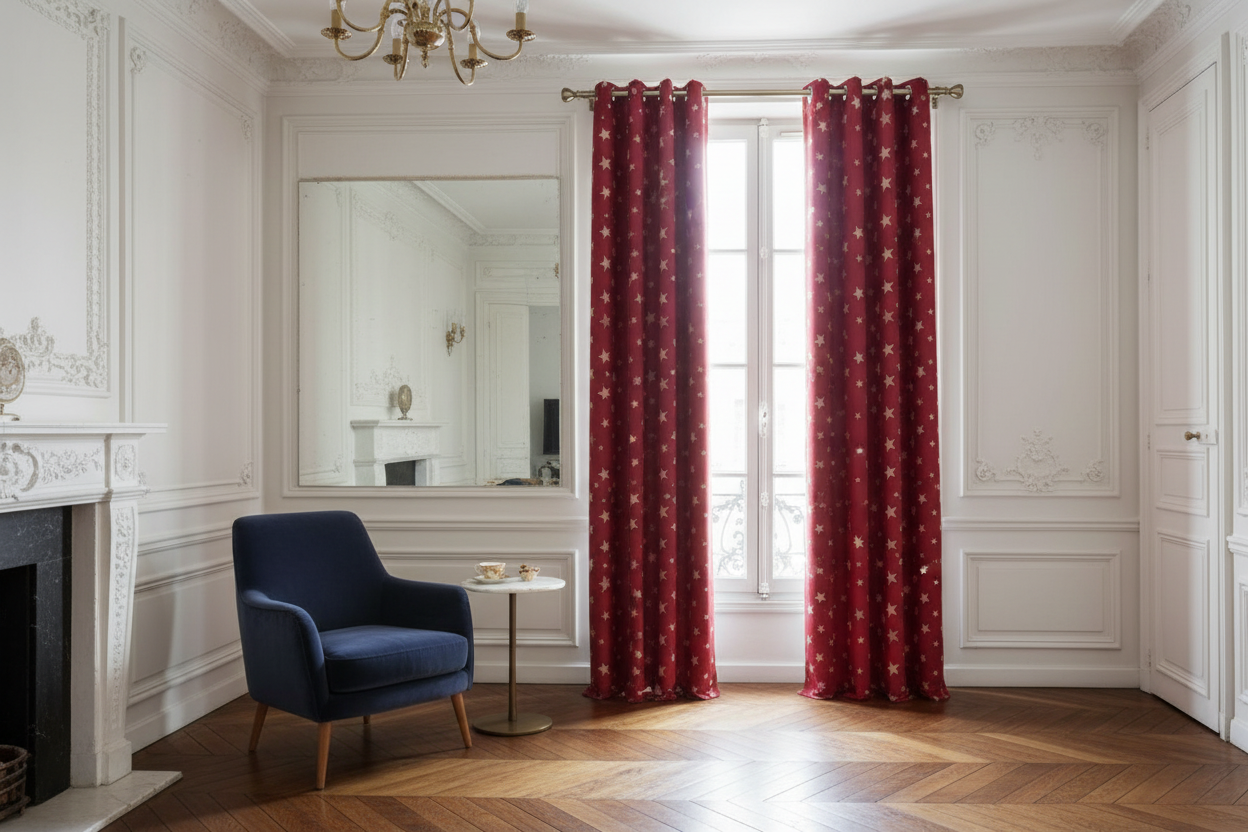 Rideau rouge étoile blanche - Appartement Haussmannien