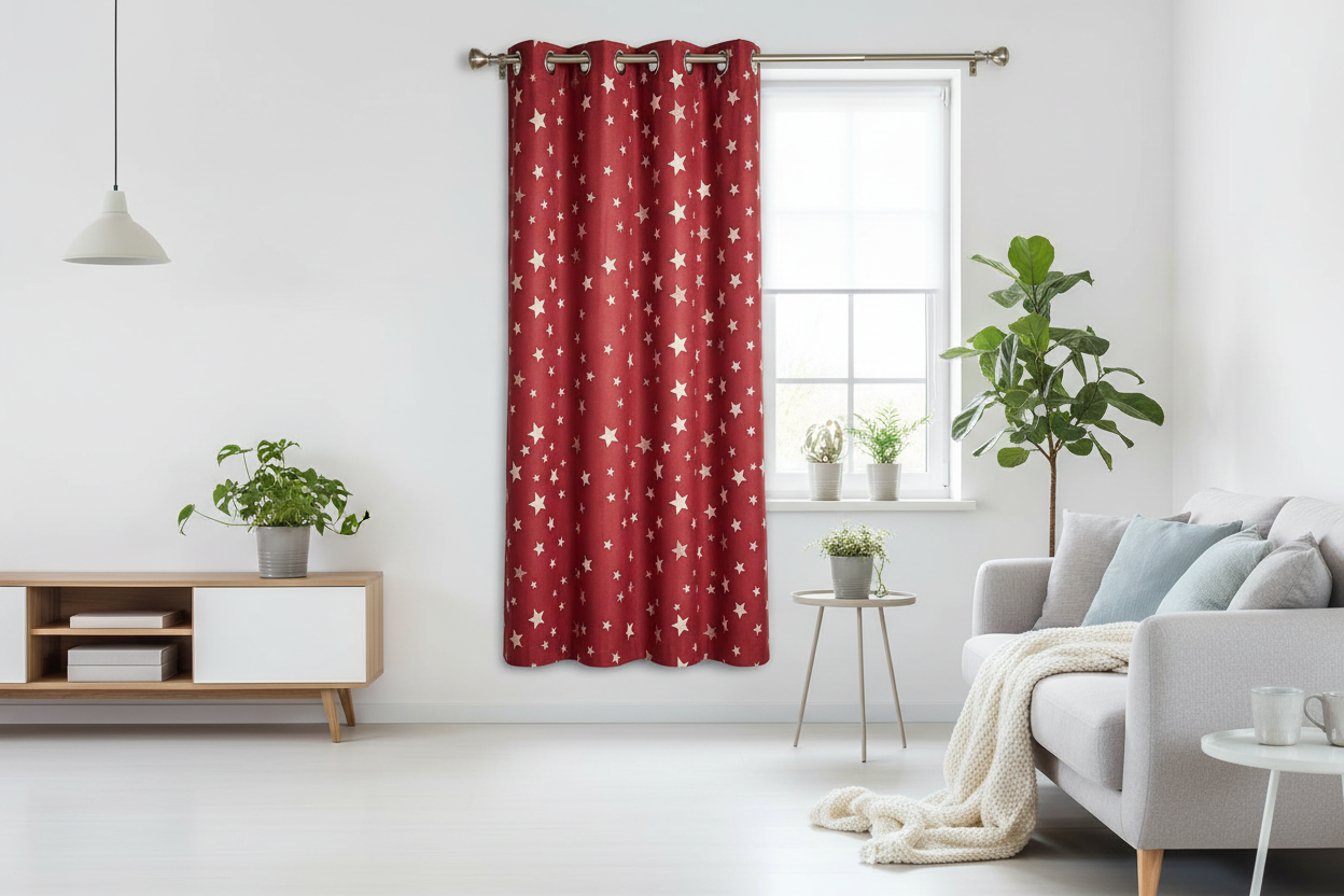 Rideau rouge étoile blanche - Intérieur scandinave