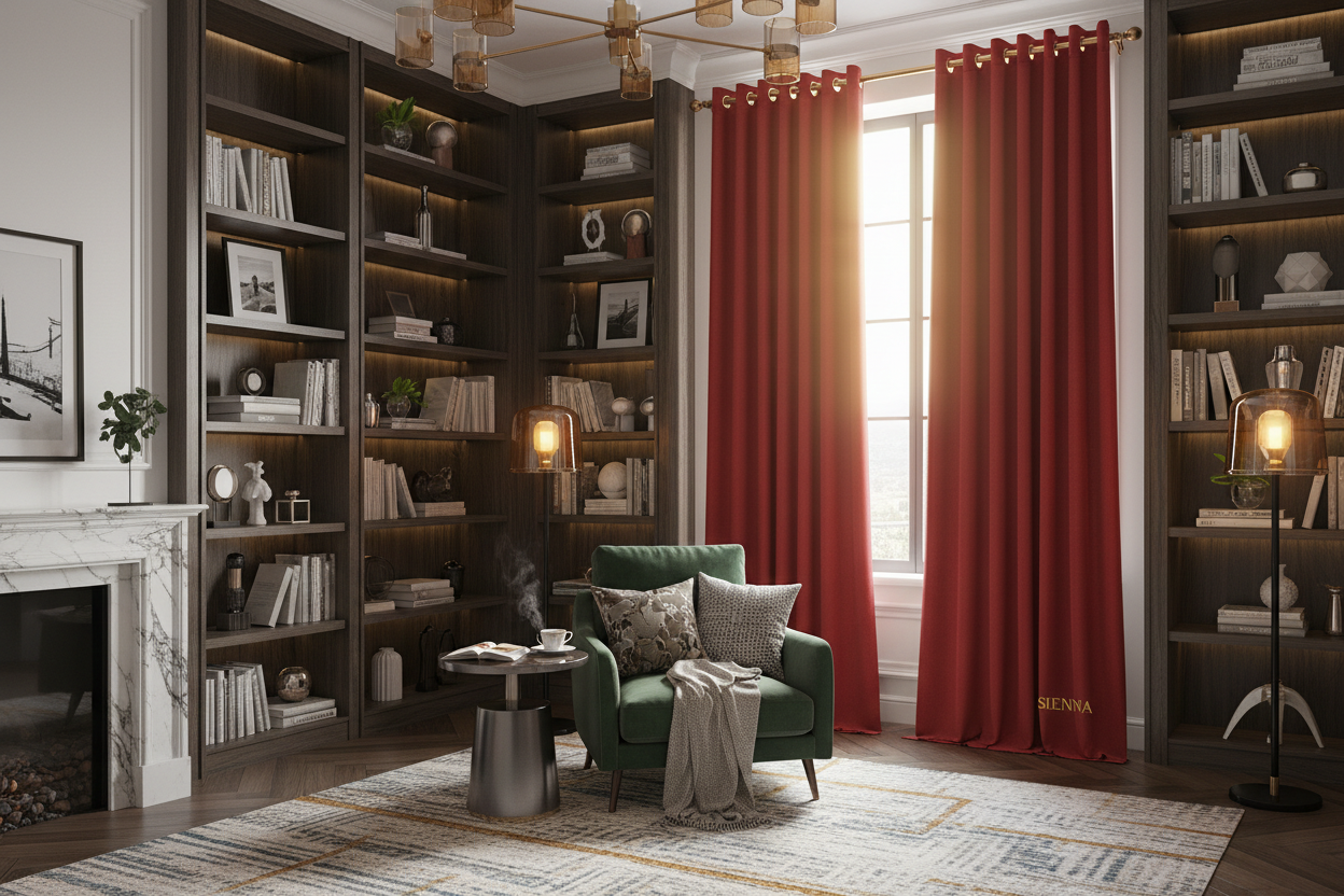 Rideau rouge vif SIENNA - Bibliothèque