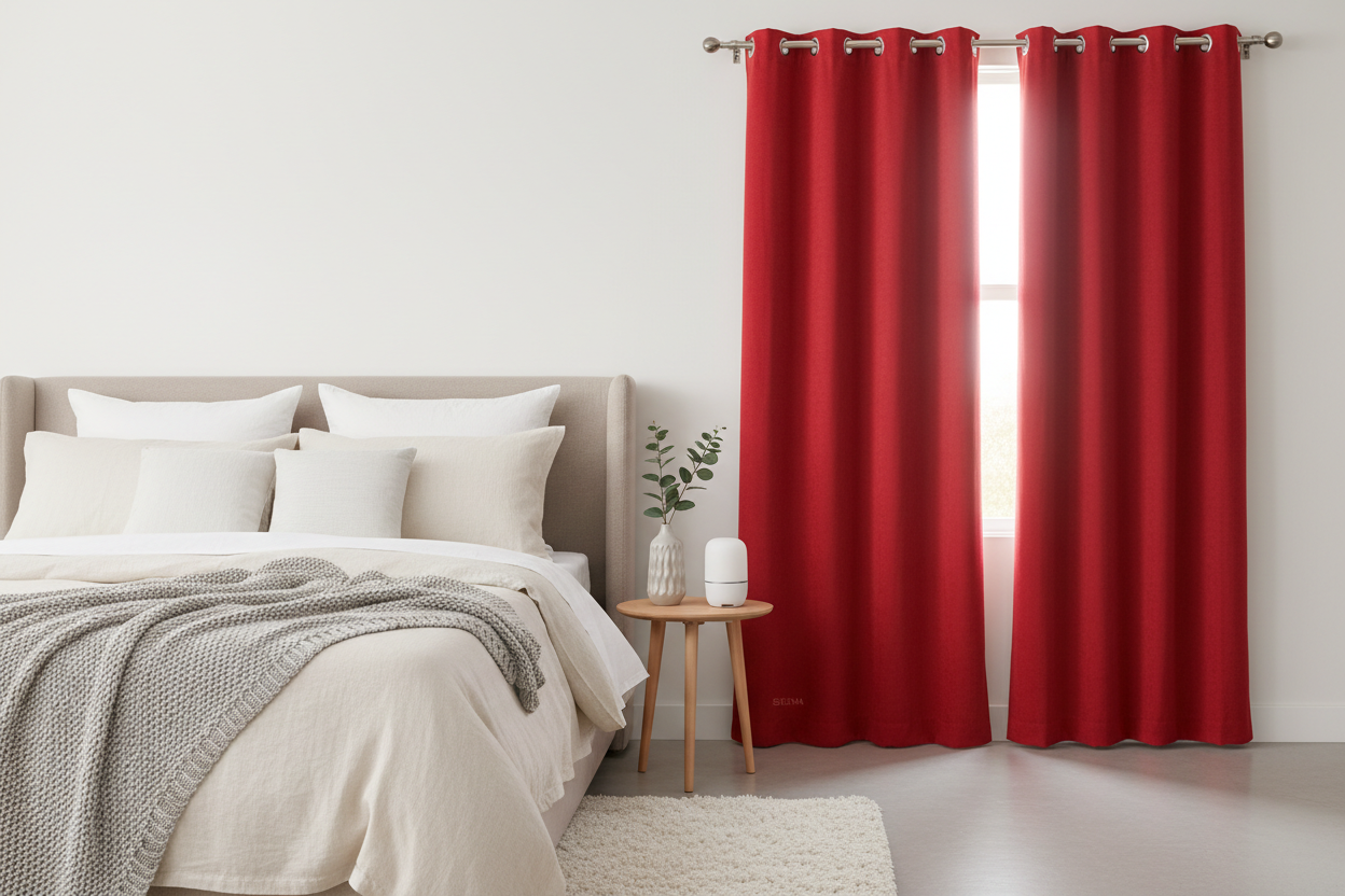 Rideau rouge vif SIENNA - Coin chambre