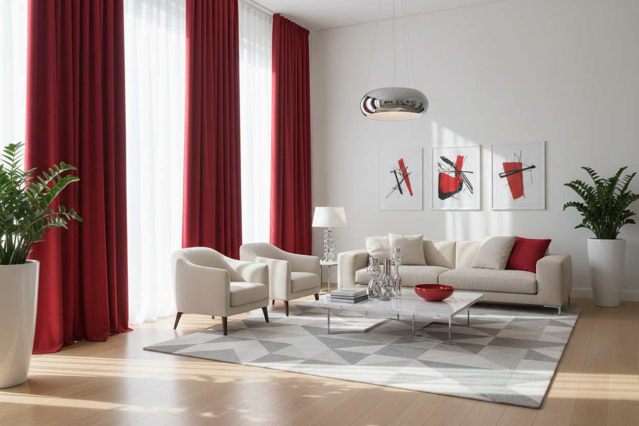 Rideau rouge vif SIENNA - Grand salon