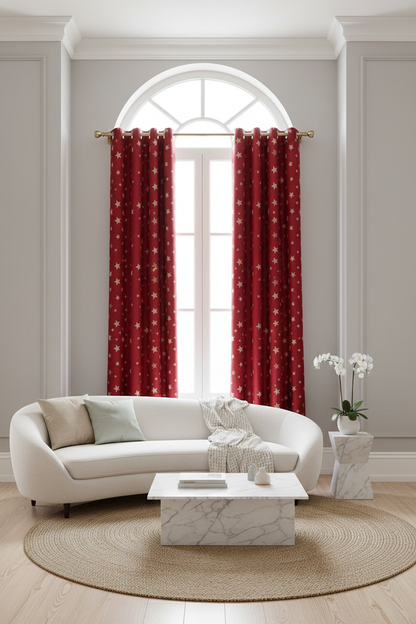 Rideau rouge vif étoile blanche - Espace spa-luxe très haute fenêtre