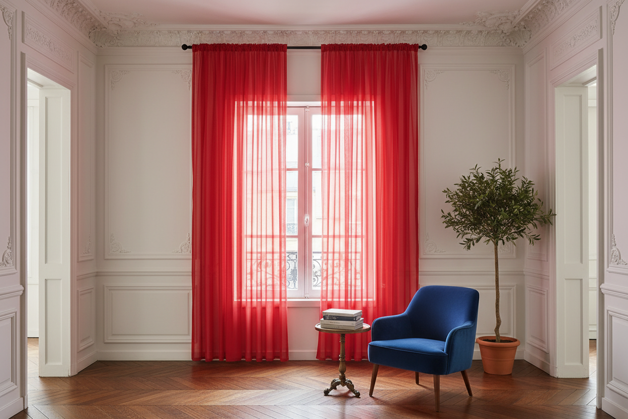Rideau rouge voilage Prestigia - Appartement Haussmannien