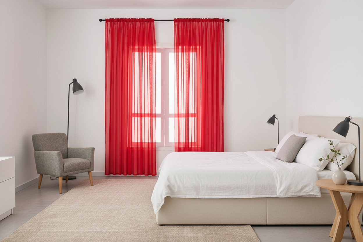 Rideau rouge voilage Prestigia - Chambre moderne minimaliste
