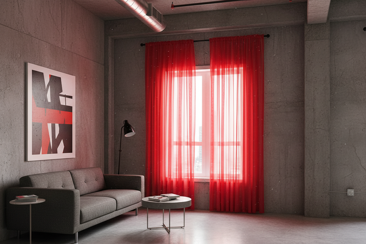 Rideau rouge voilage Prestigia - Loft industriel contemporain