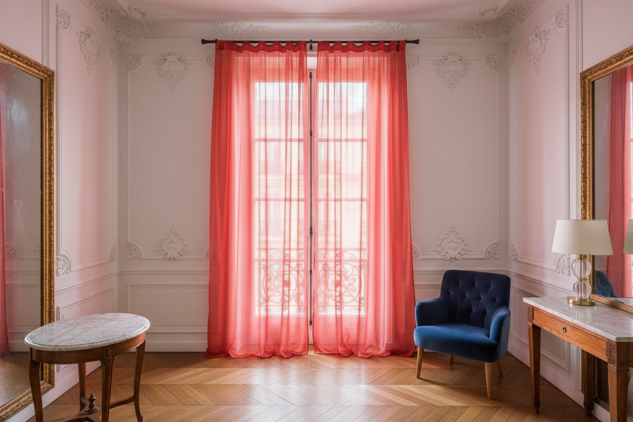 Rideau rouge voilage Tissaria - Appartement Haussmannien