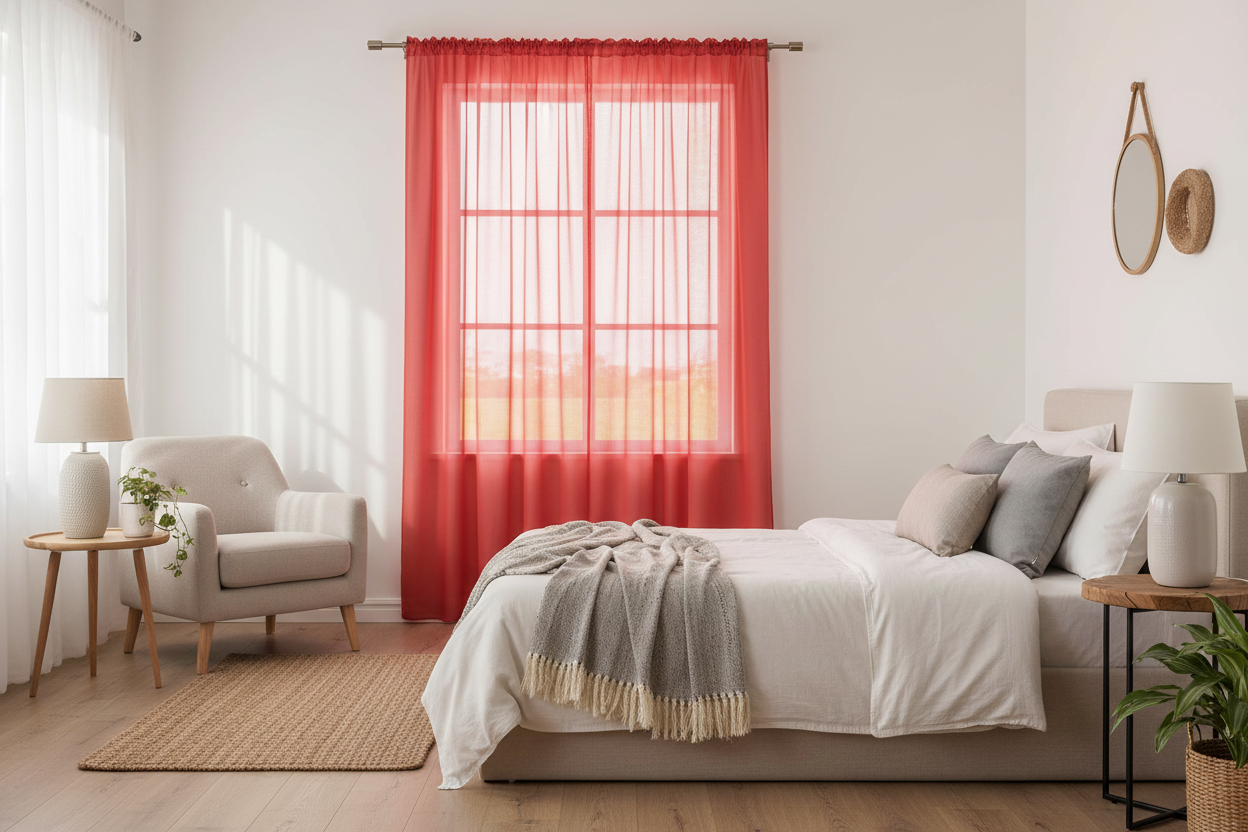 Rideau rouge voilage Tissaria - Chambre d'amis chic