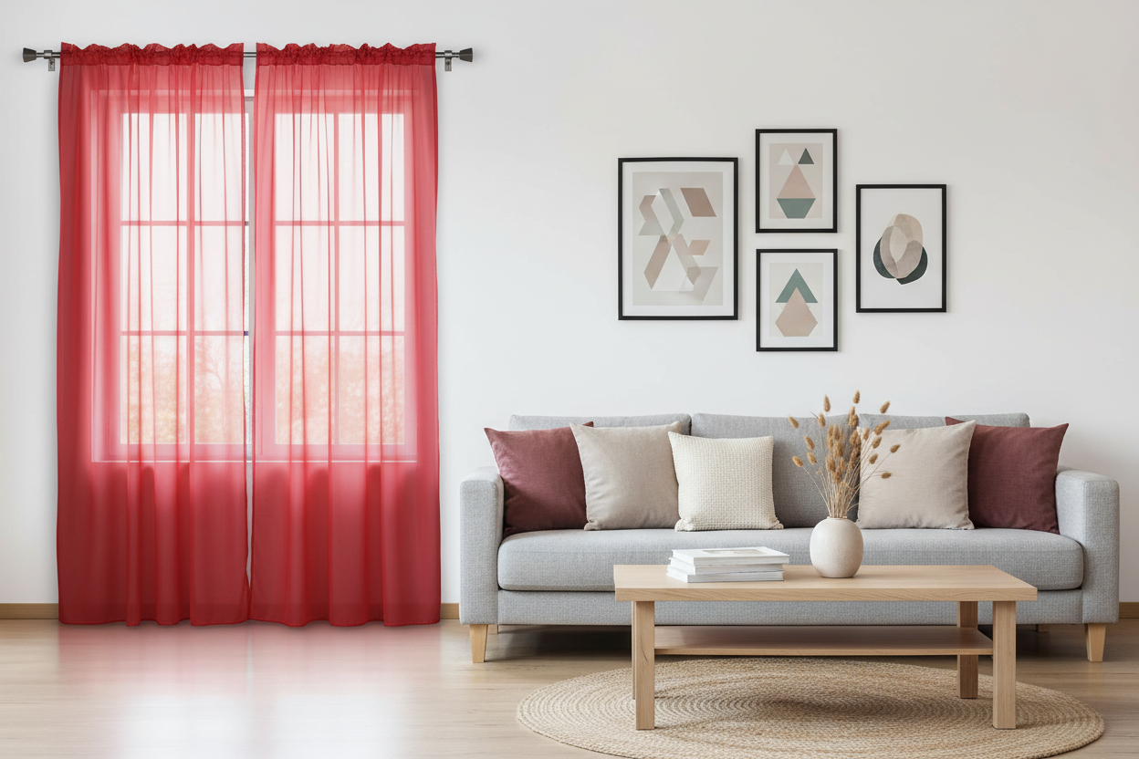 Rideau rouge voilage Tissaria - Salon contemporain