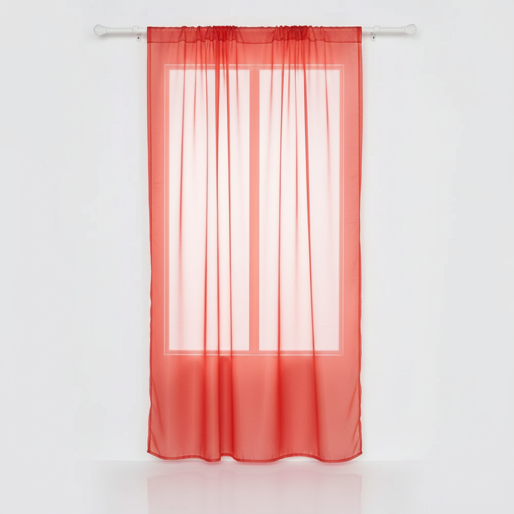 Rideau rouge voilage Tissaria sur fond blanc