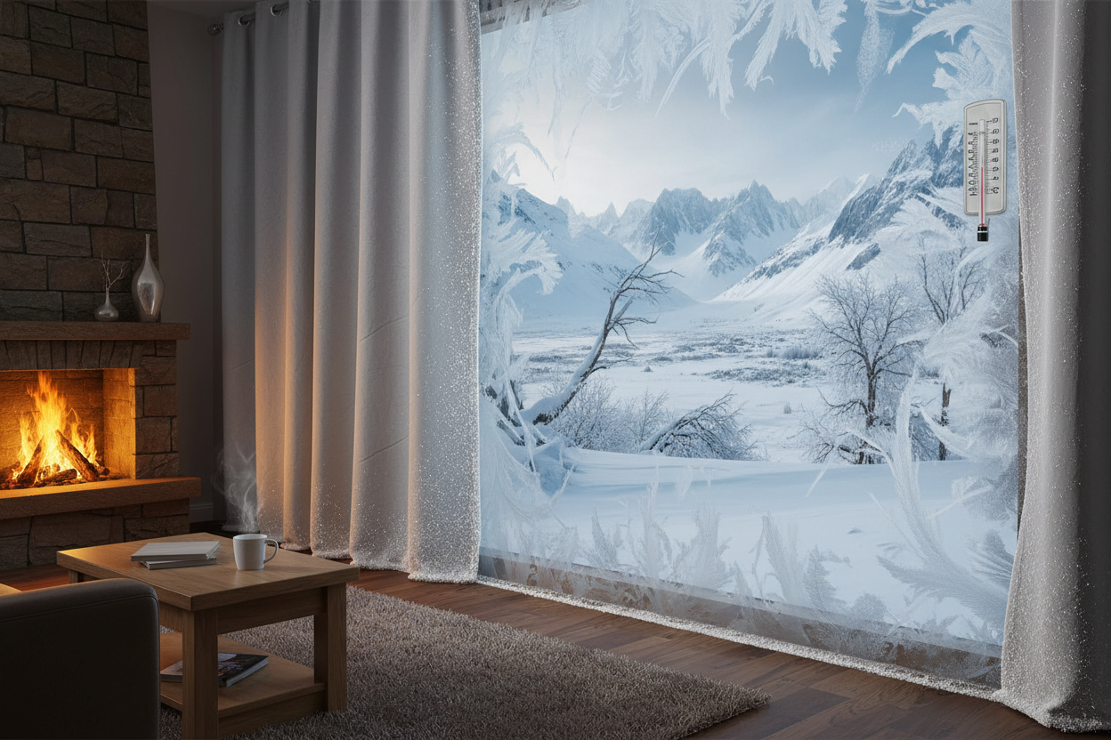 Rideau thermique gris clair froid polaire