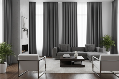 Rideau thermique gris foncé salon moderne