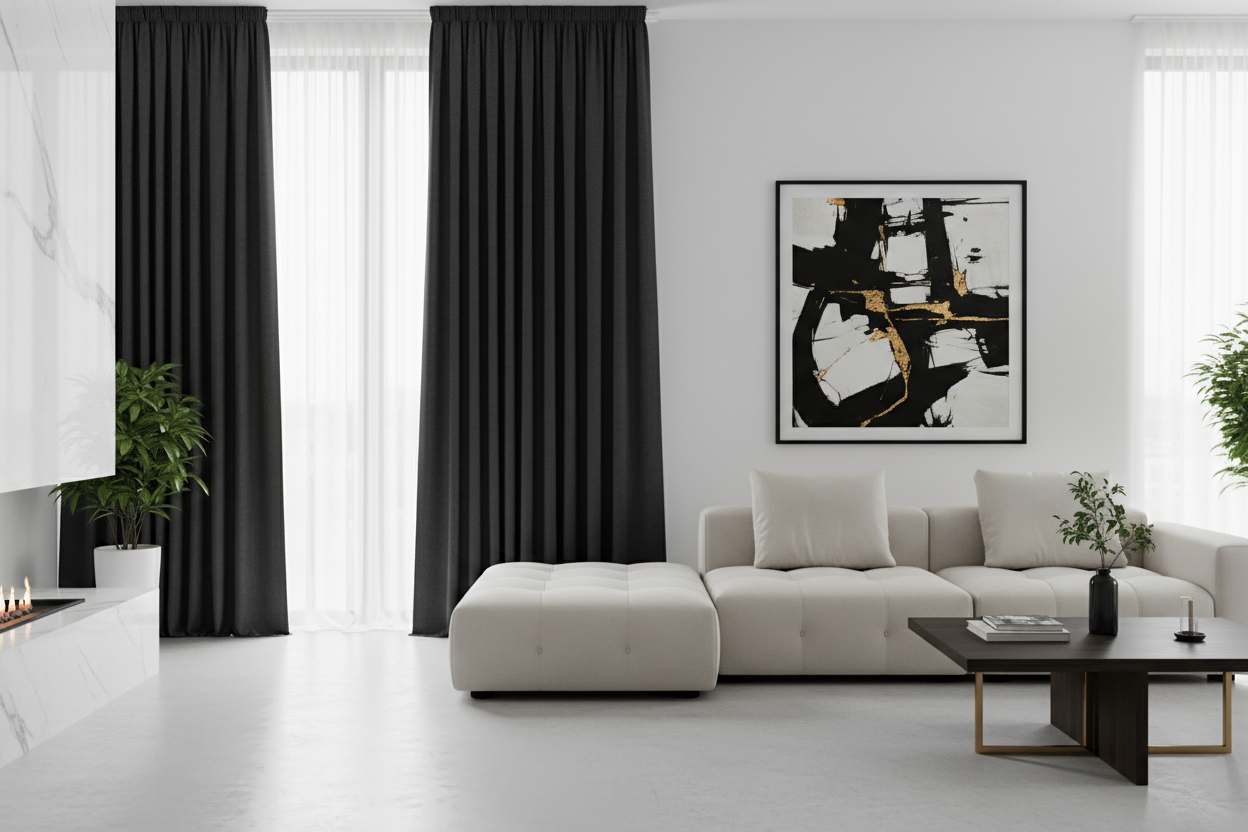 Rideau thermique noir salon moderne