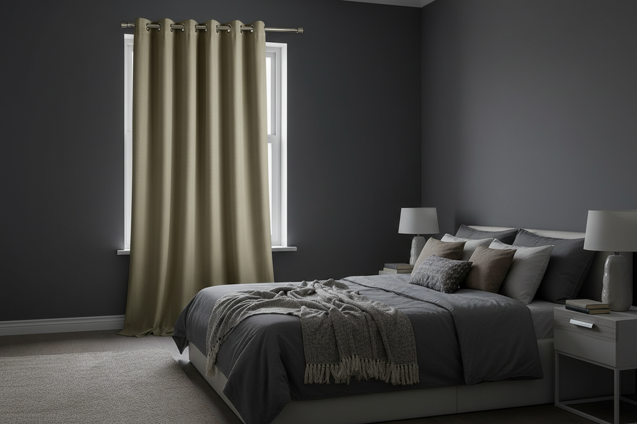 Rideau thermique taupe chambre obscurité