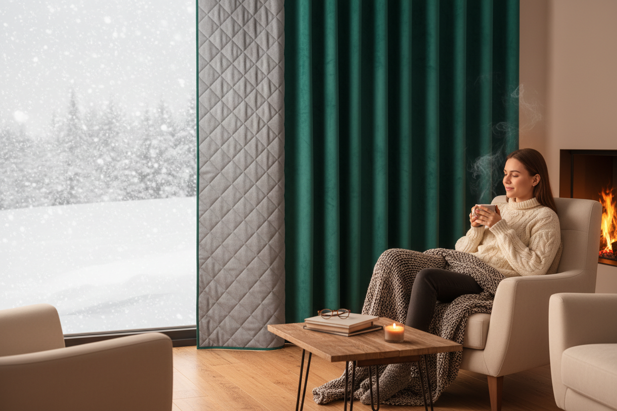 Rideau vert émeraude matelassé neige