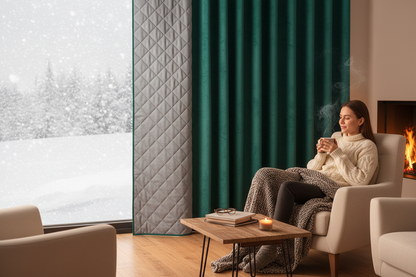 Rideau vert émeraude matelassé neige