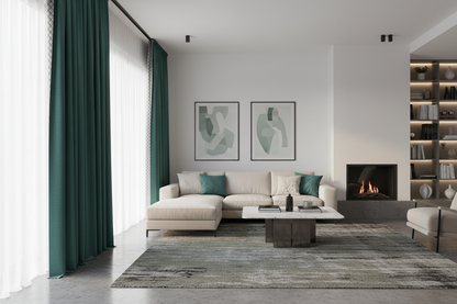 Rideau vert émeraude matelassé salon moderne