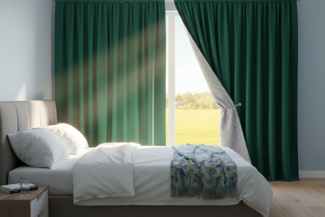 Rideau vert émeraude matelassé soleil