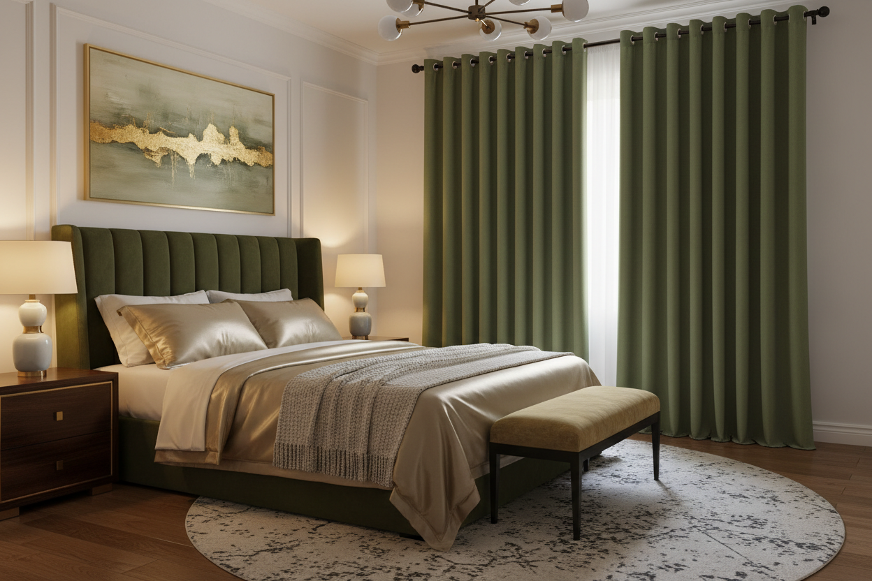 Rideau vert olive VERANO - Chambre sophistiquée