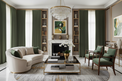 Rideau vert olive VERANO - Salon luxueux