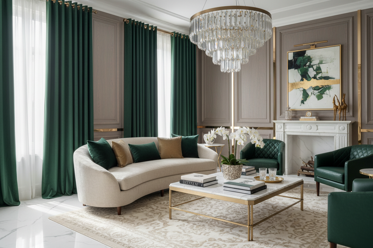 Rideau vert SIENNA - Salon luxueux