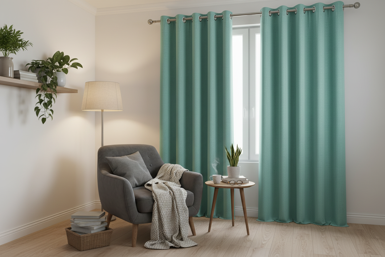 Rideau vert turquoise SIENNA - Coin lecture