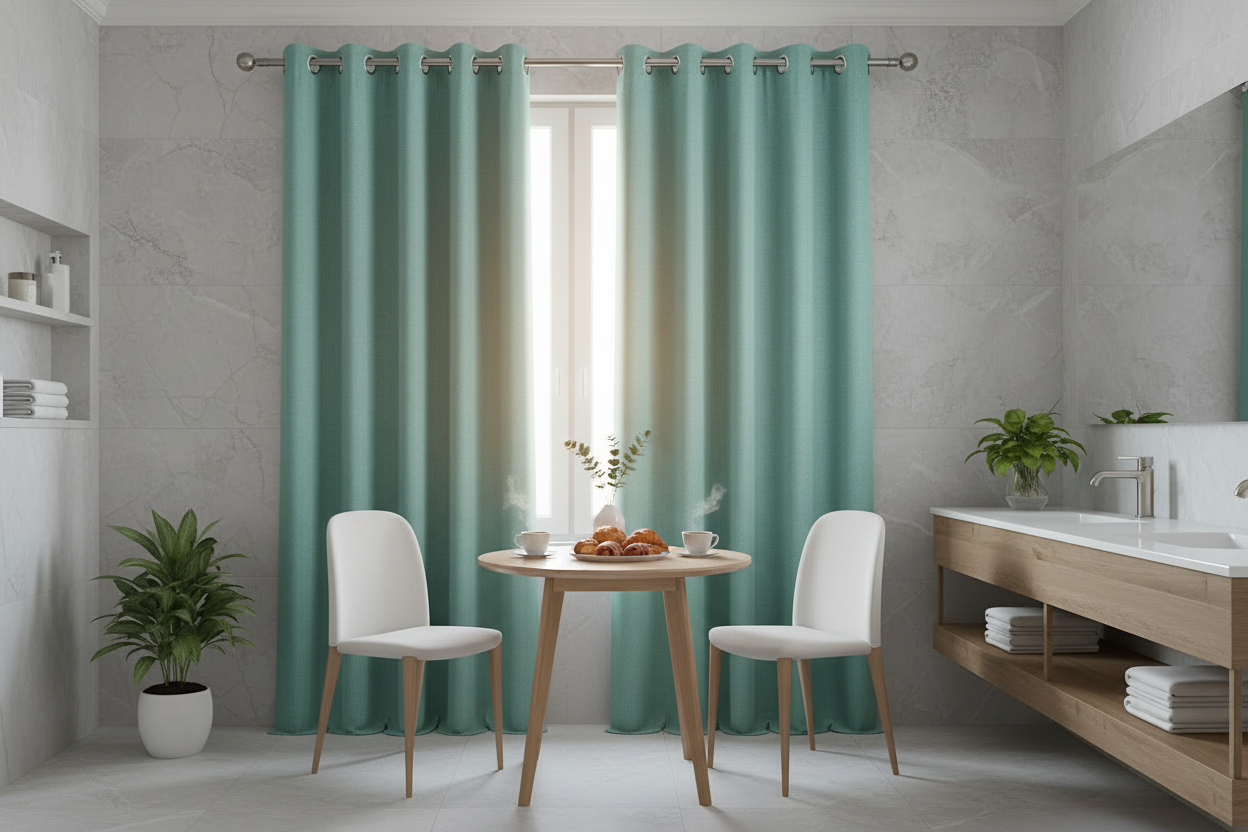 Rideau vert turquoise SIENNA - Coin petit-déjeuner