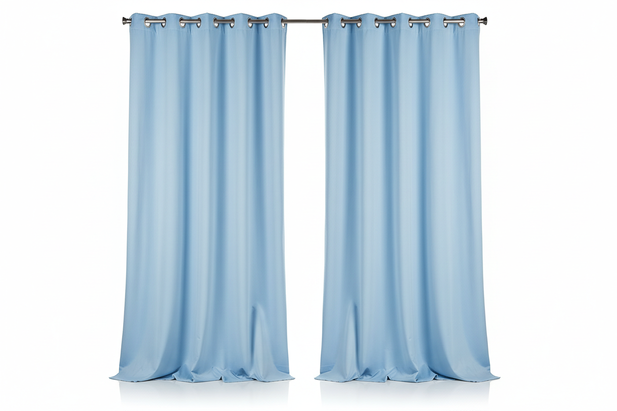 Rideaux bleu clair sur fond blanc