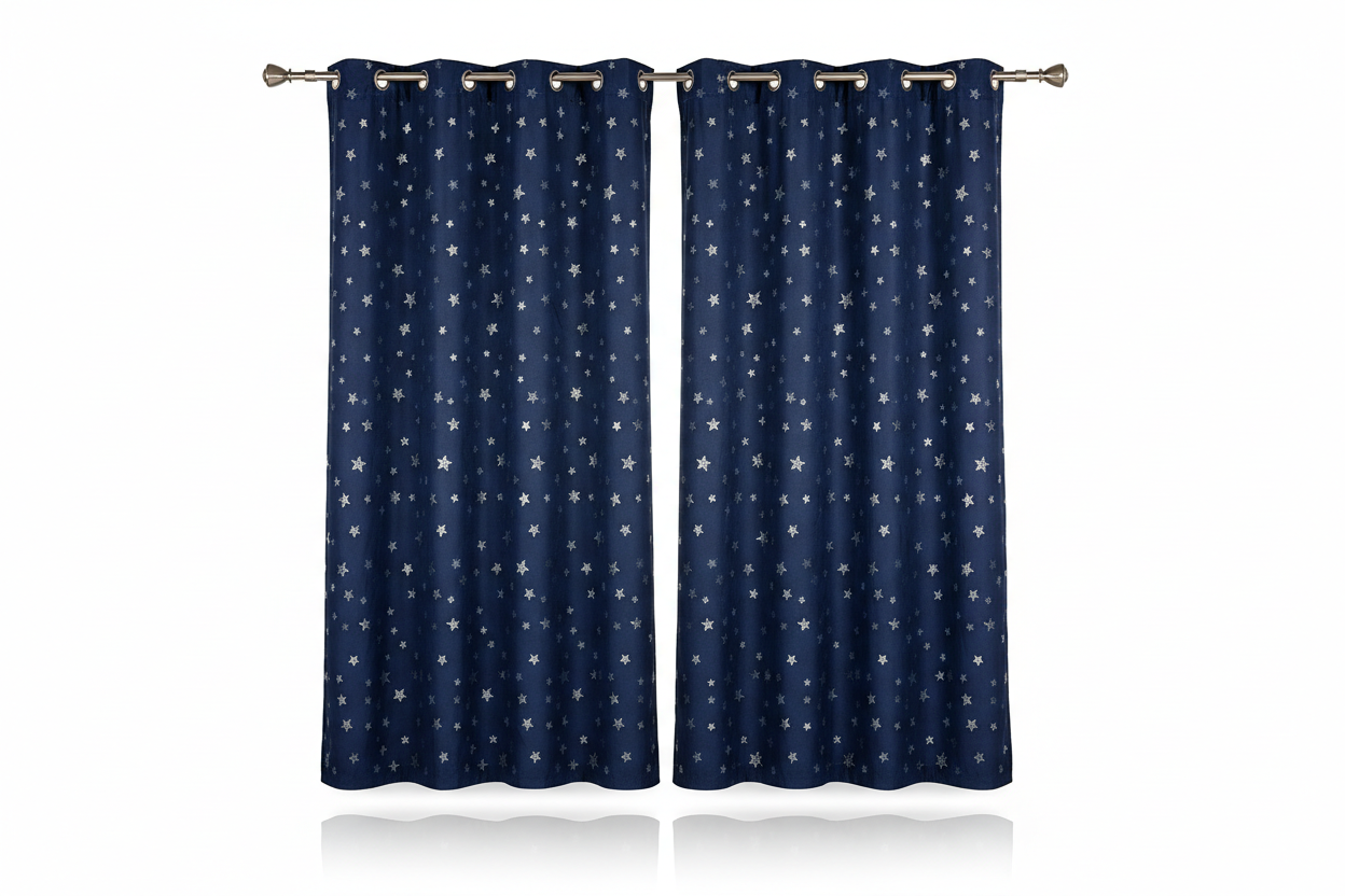 Rideaux bleu marine étoiles fond blanc