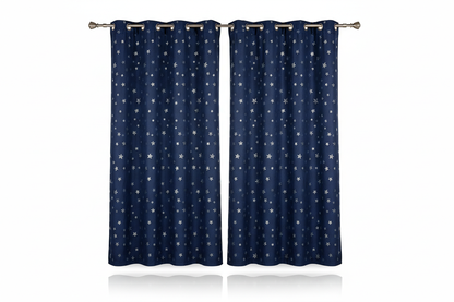 Rideaux bleu marine étoiles fond blanc