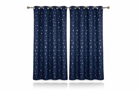 Rideaux bleu marine étoiles fond blanc
